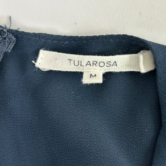 Tularosa Mini Dress Size M Navy Blue Lace Ruffle Trim Lined Elbow Sleeve Zip - Picture 5 of 14